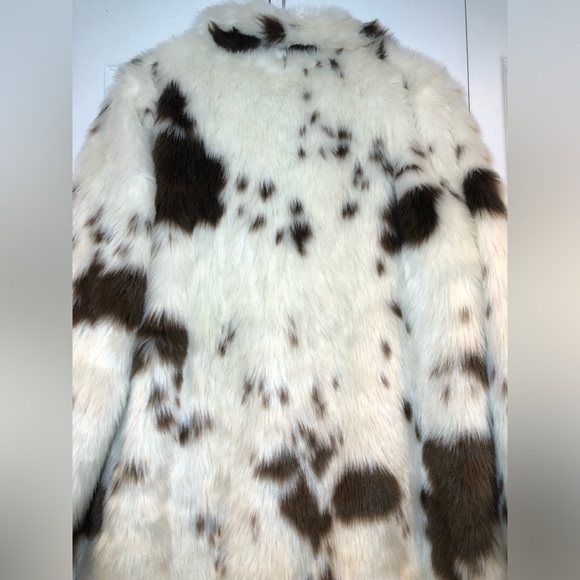 NWOT Women Cow Faux Fur Lapel Maxi Coat Fleece Outwear Jacket with Pockets - Picture 13 of 13